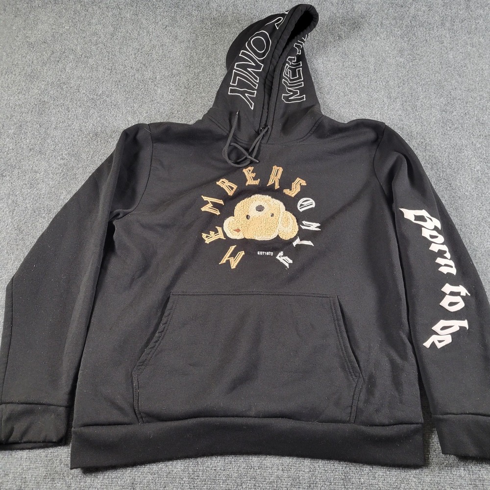 Members Only Hoodie Mens XL Upside Down Teddy Face Born To Be Graphic Pullover